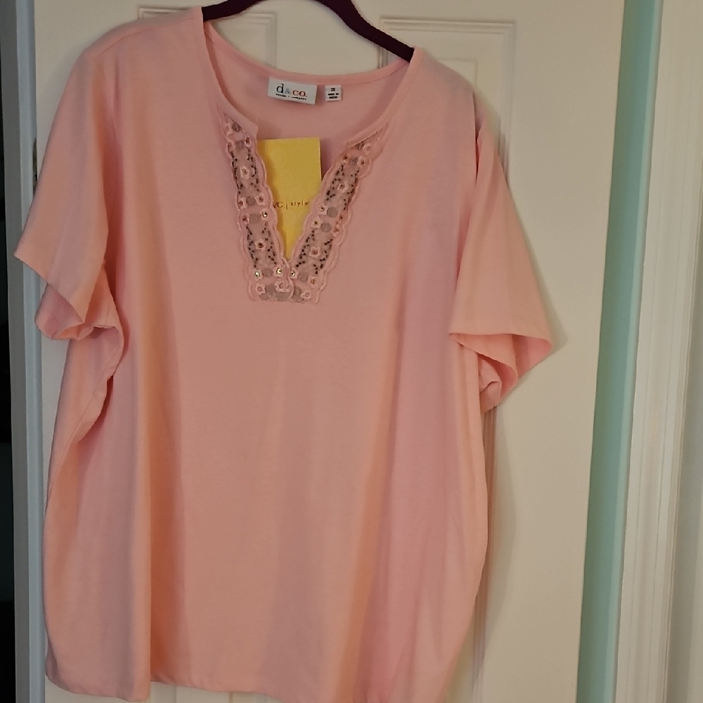 Orange Pink Embellished Boxy Short Sleeve Blouse